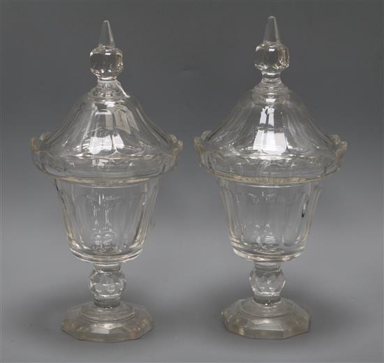 A pair of Regency style lidded glass vases height 35cm